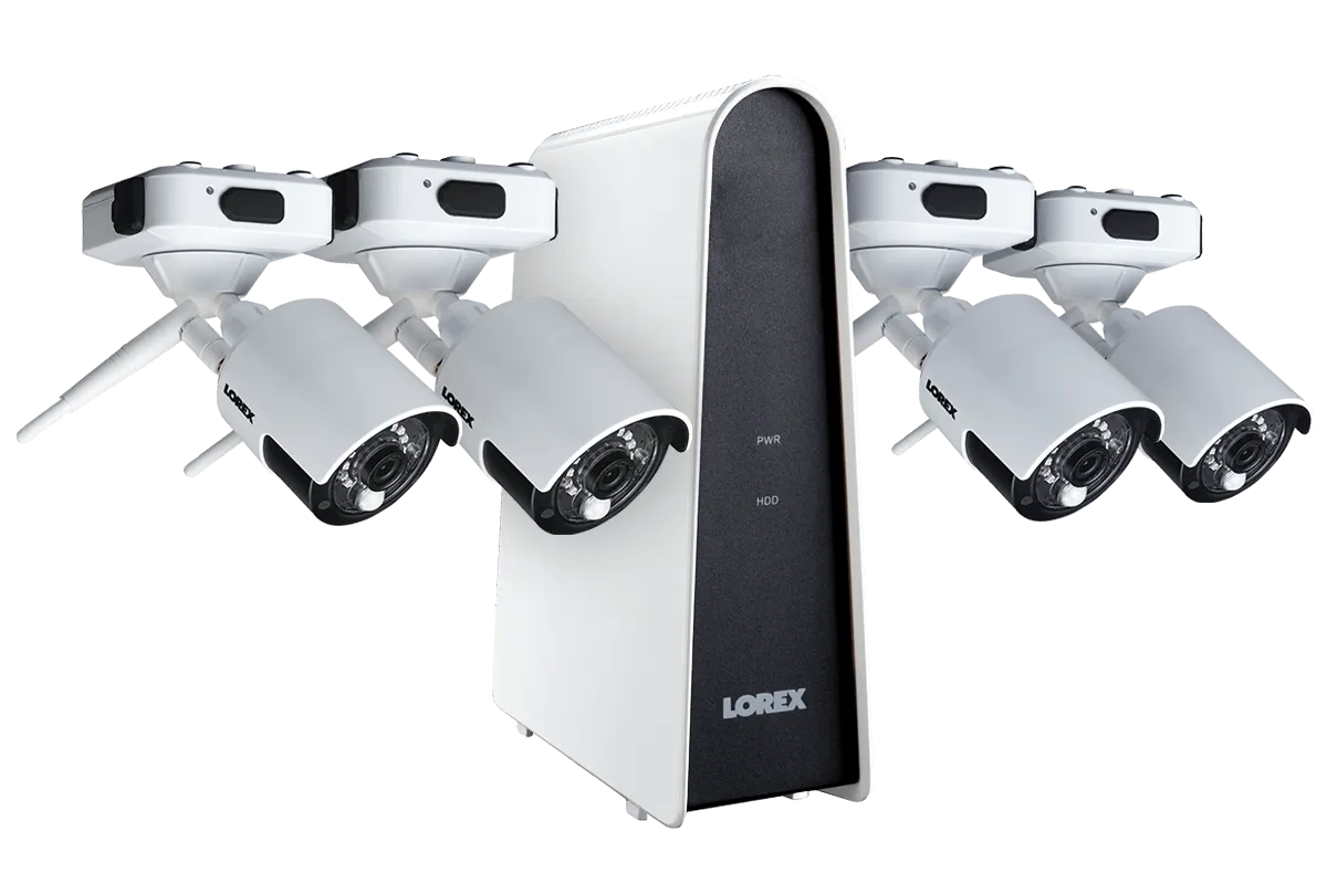 1080p Wire Free Camera System, featuring 4 Battery Powered White Outdoor Cameras and 16GB DVR