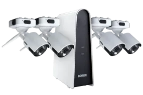 1080p Wire Free Camera System, featuring 4 Battery Powered White Outdoor Cameras and 16GB DVR