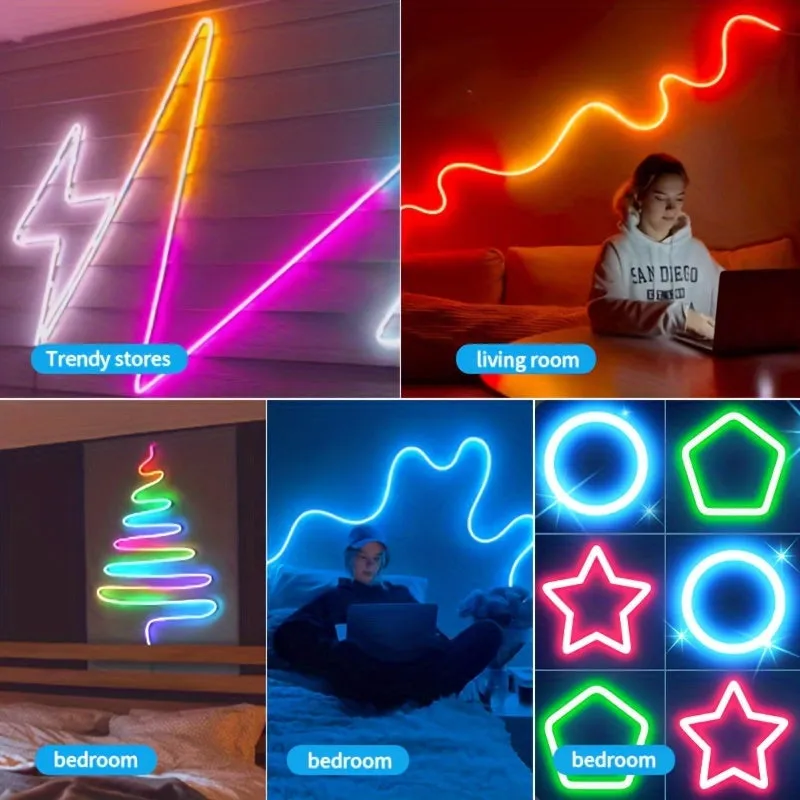 298.7cm/198.12cm/97.54cm RGB-IC Neon LED Light With Music, Flexible Neon LED Light Strip, Desktop Background Ambient Light, Streamer Neon RGB-IC