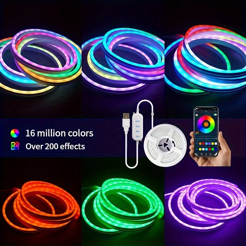 298.7cm/198.12cm/97.54cm RGB-IC Neon LED Light With Music, Flexible Neon LED Light Strip, Desktop Background Ambient Light, Streamer Neon RGB-IC