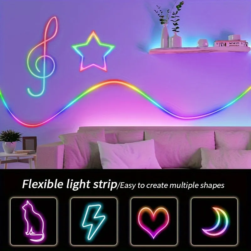 298.7cm/198.12cm/97.54cm RGB-IC Neon LED Light With Music, Flexible Neon LED Light Strip, Desktop Background Ambient Light, Streamer Neon RGB-IC