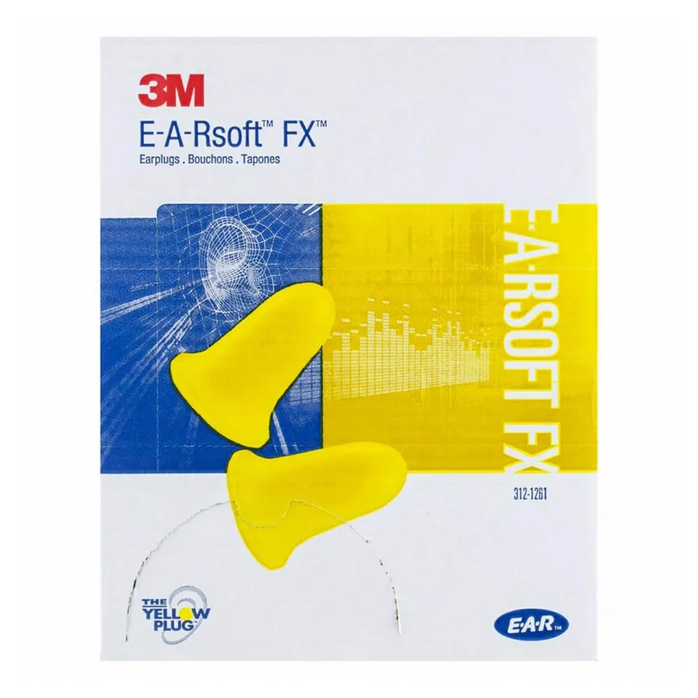 3M E-A-Rsoft FX Shaped Yellow Cordless Earplugs x 200 Pairs Soft Foam Ear Noise