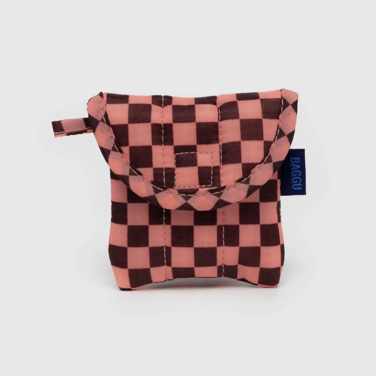 Baggu Puffy Earbuds Case in Pink Brown Check