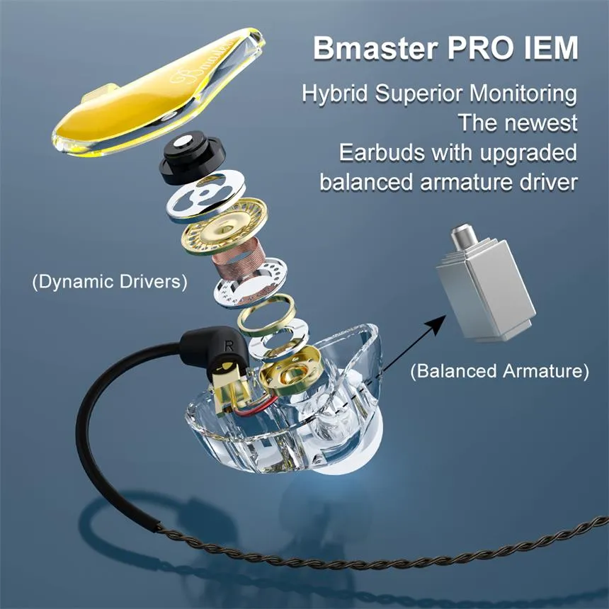 BASN Bmaster PRO Triple Drivers In Ear Monitor Headphones (Golden-Black)