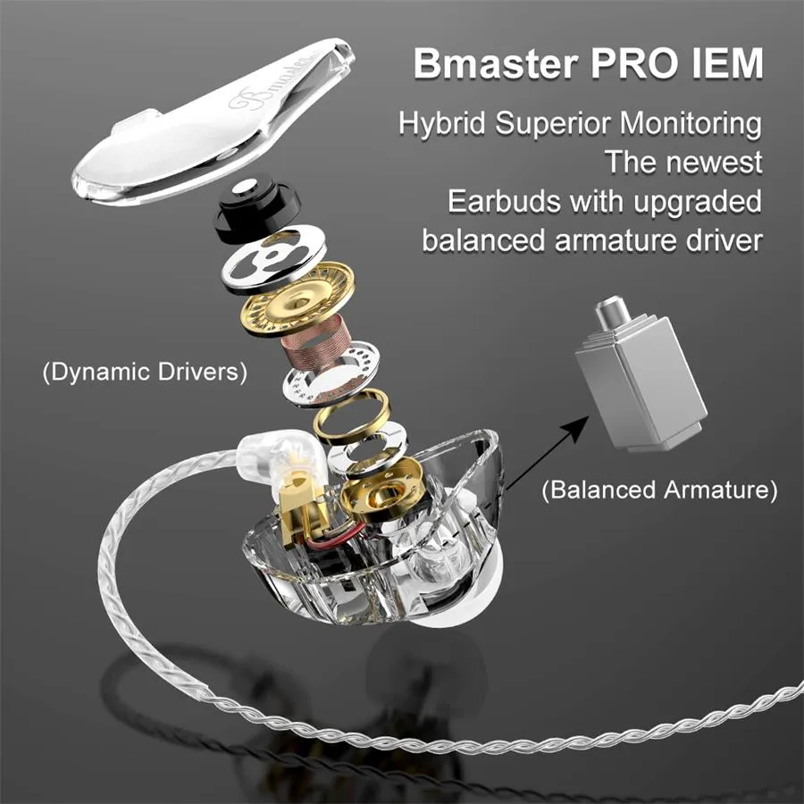 BASN Bmaster PRO Triple Drivers In Ear Monitor Headphones (White-Black)