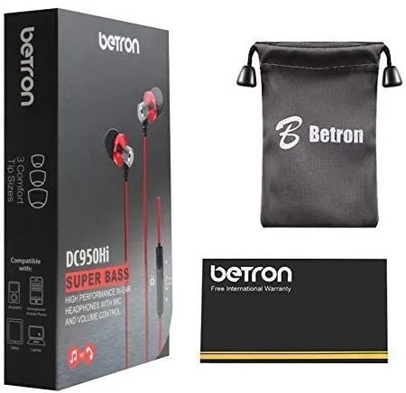 Betron DC950HI Earphone Micrphone Remote Control Powerful Bass Noise Isolating Replaceable Earbuds