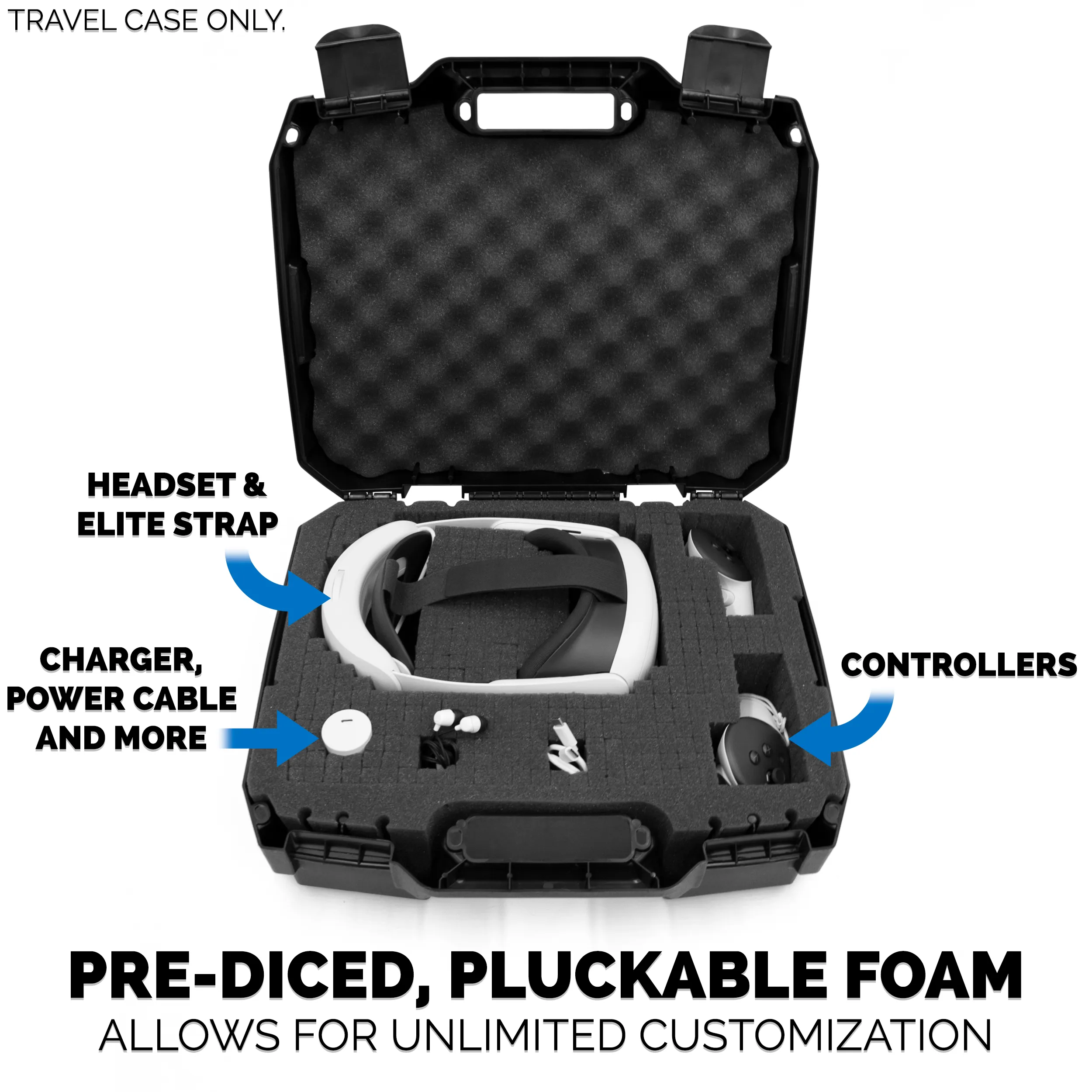 CASEMATIX Hard Case Compatible with Meta Quest 3S or Quest 2 with VR Gaming Headset & Accessories - Customizable Foam fits Elite Strap and More