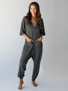 Charlie Cotton V-Neck Jumpsuit - Charcoal