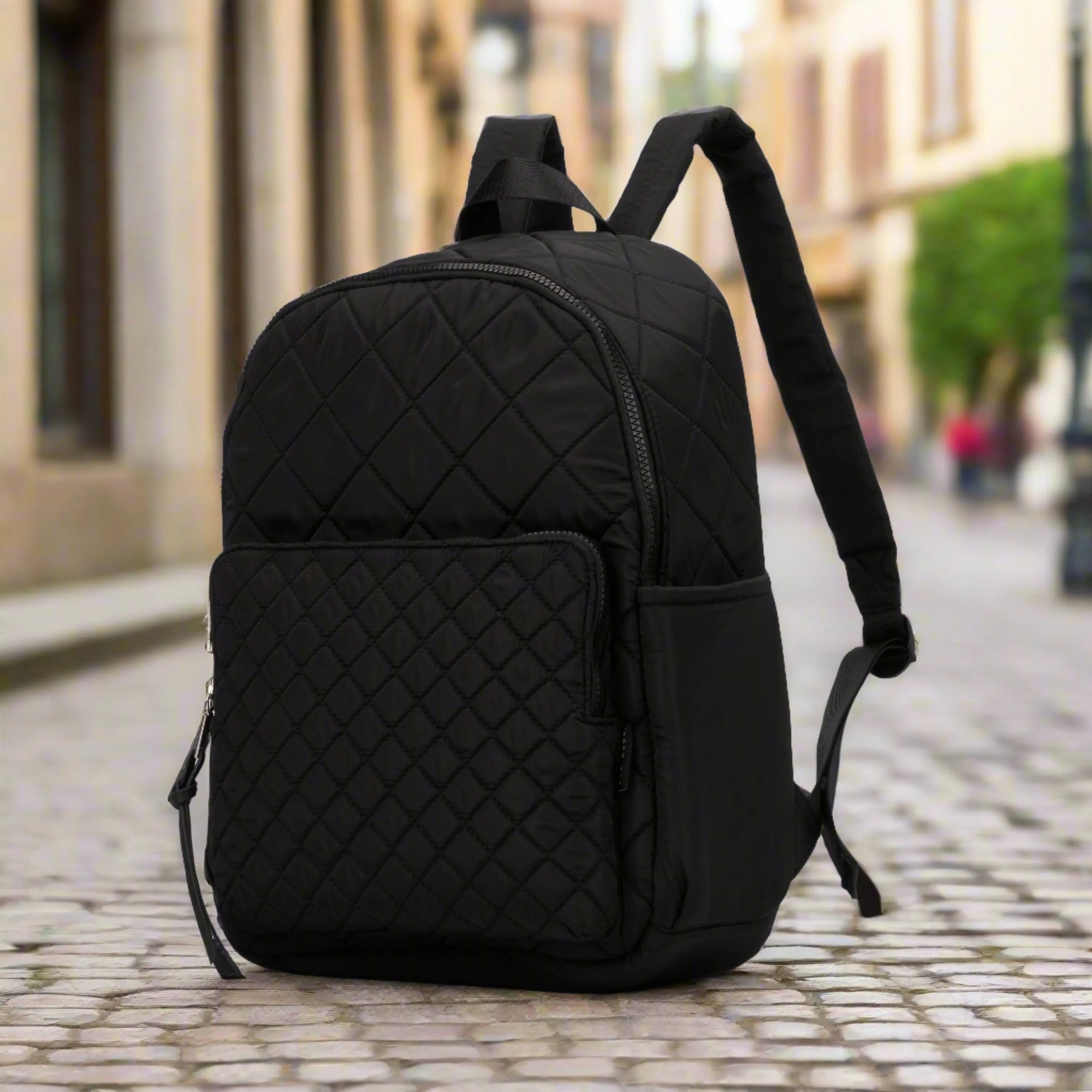 CIAO Quilted Nylon Backpack in Black or Grey Green