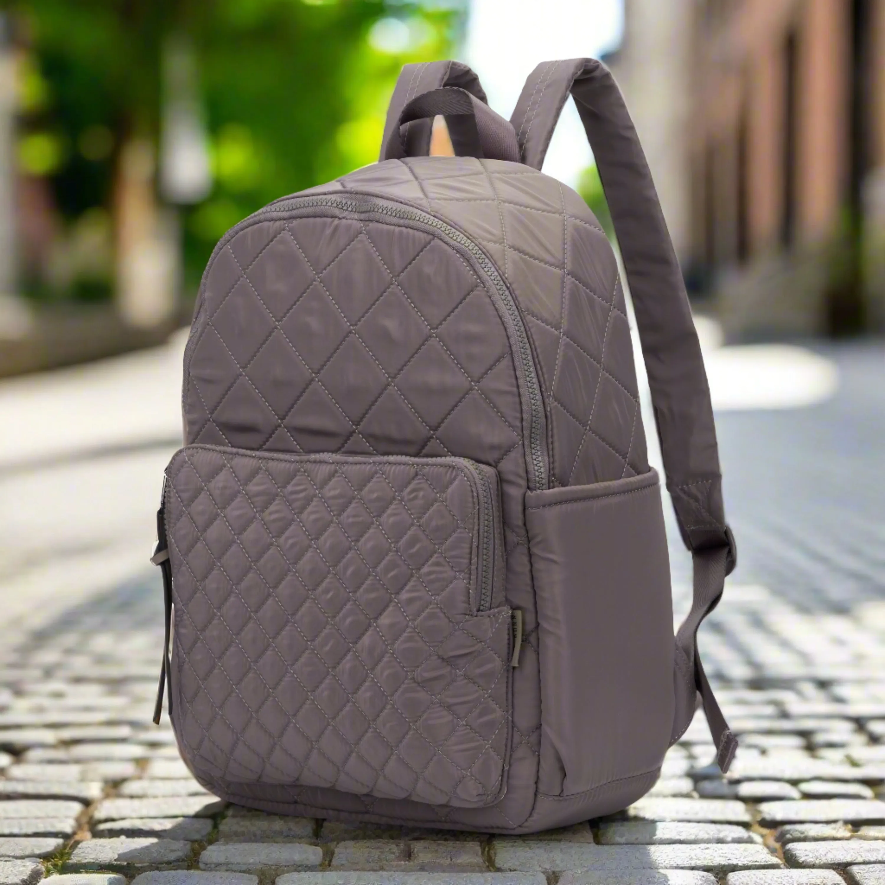 CIAO Quilted Nylon Backpack in Black or Grey Green