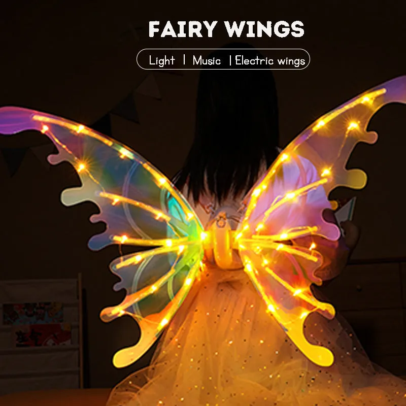 Girl's Electric Butterfly Wings Light-Up Toy with Music Fairy Wings Christmas Performance Prop