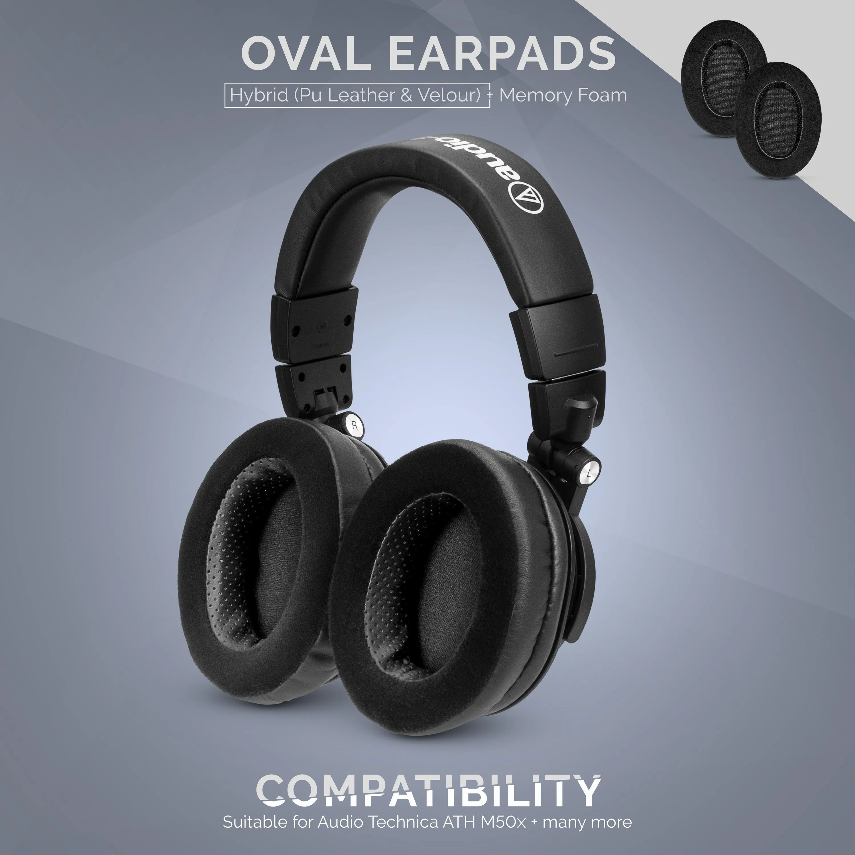 Hybrid Oval Replacement Memory Foam Earpads - Suitable for many Headphones