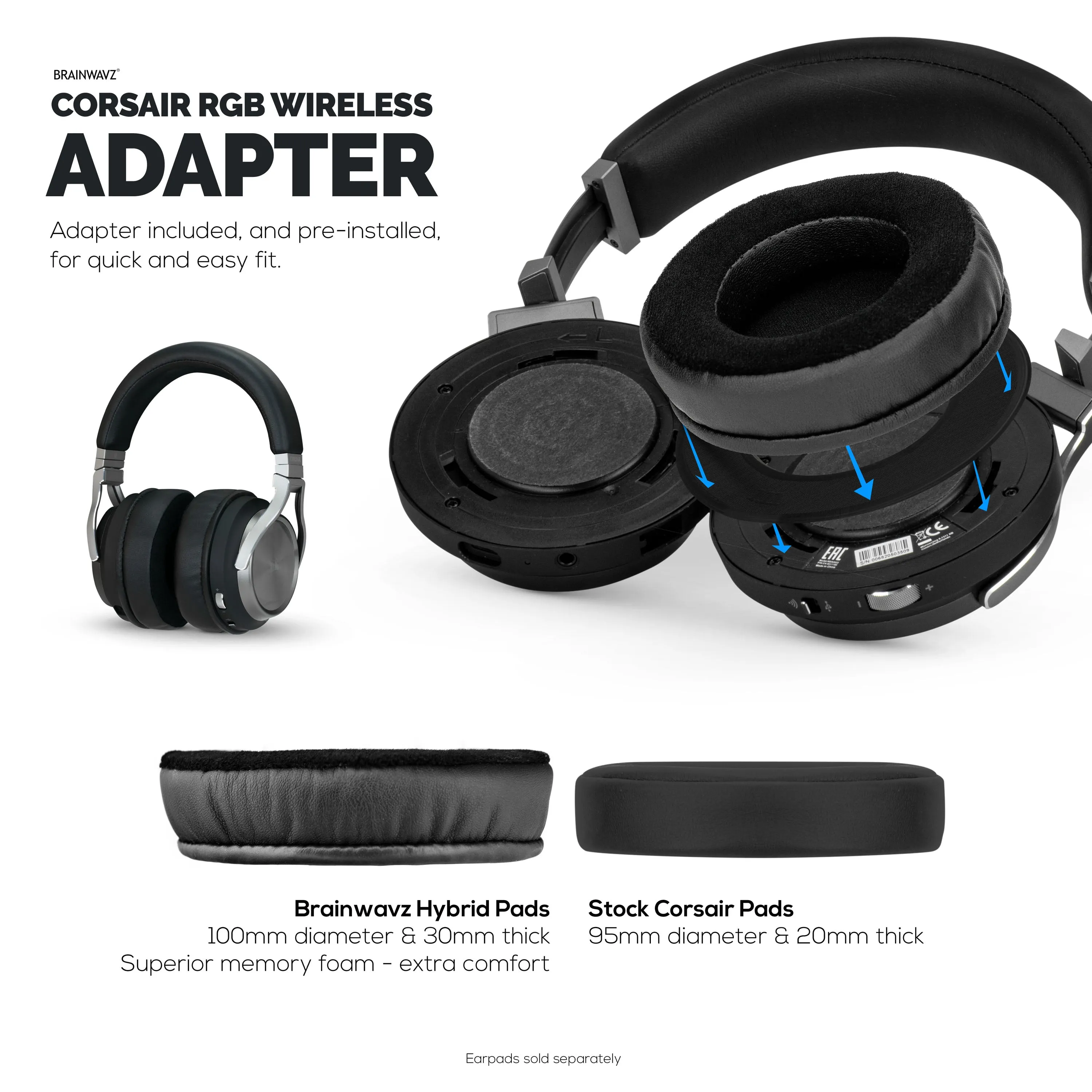 Hybrid Thick Earpads for Corsair Virtuoso RGB Headset (Wireless/XT/SE) - Memory Foam with Velour & PU Leather Hybrid Material