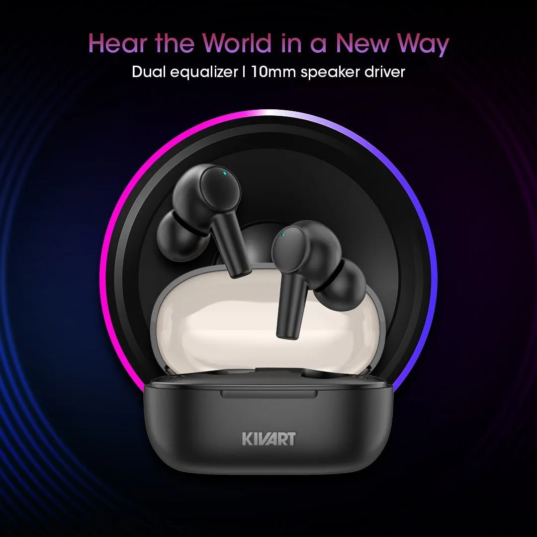 KIVART MOPODS | Truly Wireless in-Ear Buds | 21 Hours Playtime | 10 mm Graphene Drivers,Virtual | Fast Charging (Black)