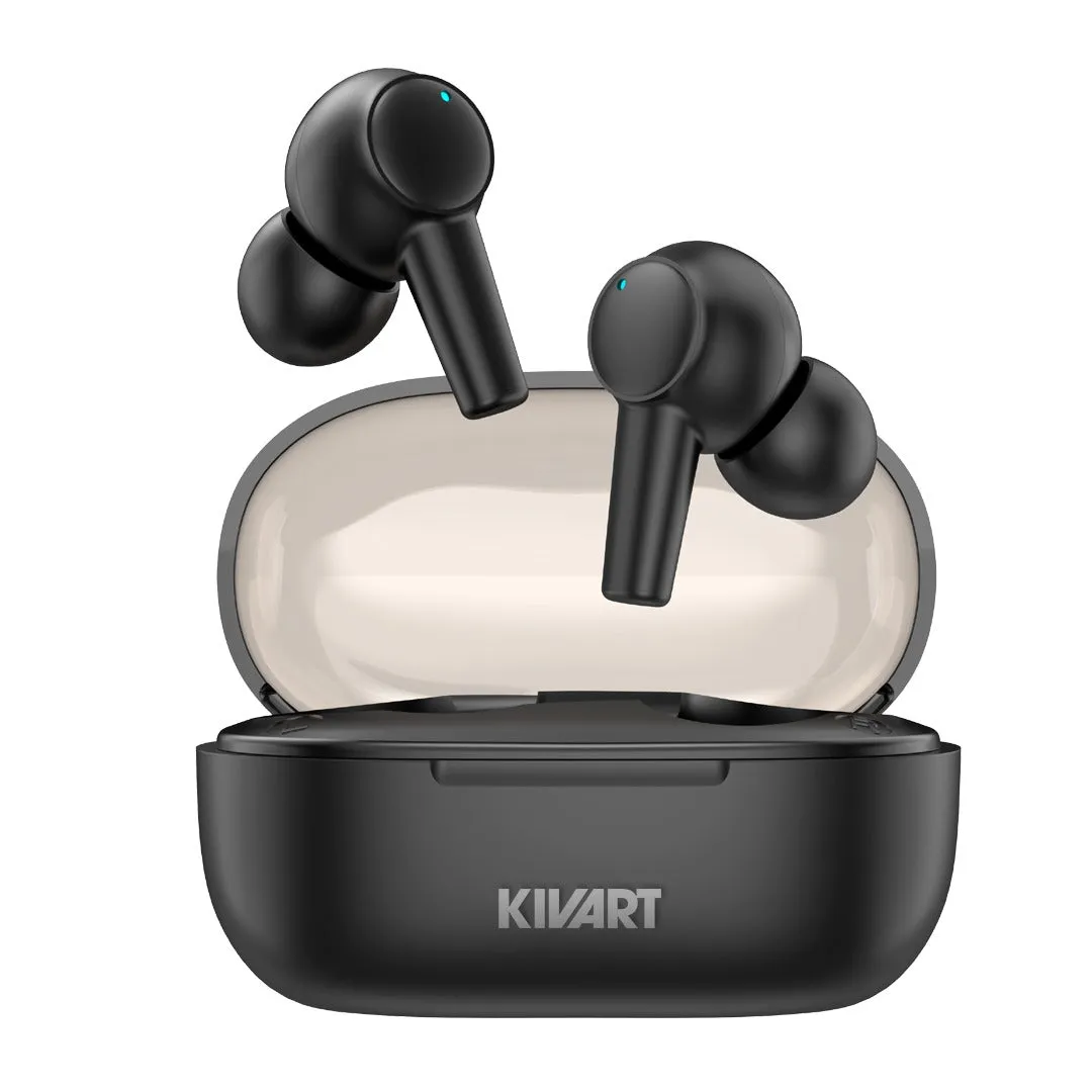 KIVART MOPODS | Truly Wireless in-Ear Buds | 21 Hours Playtime | 10 mm Graphene Drivers,Virtual | Fast Charging (Black)