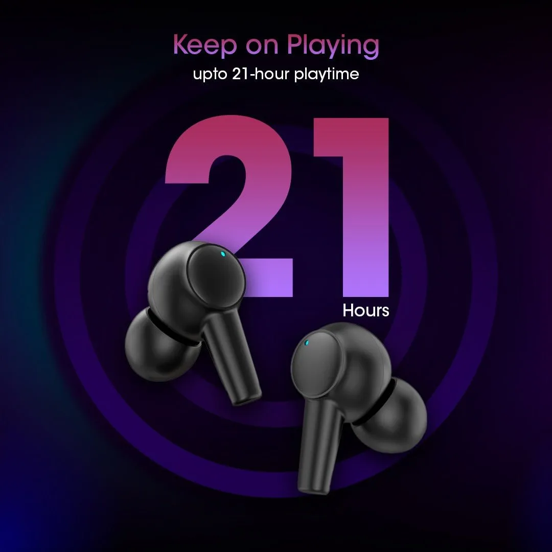 KIVART MOPODS | Truly Wireless in-Ear Buds | 21 Hours Playtime | 10 mm Graphene Drivers,Virtual | Fast Charging (Black)