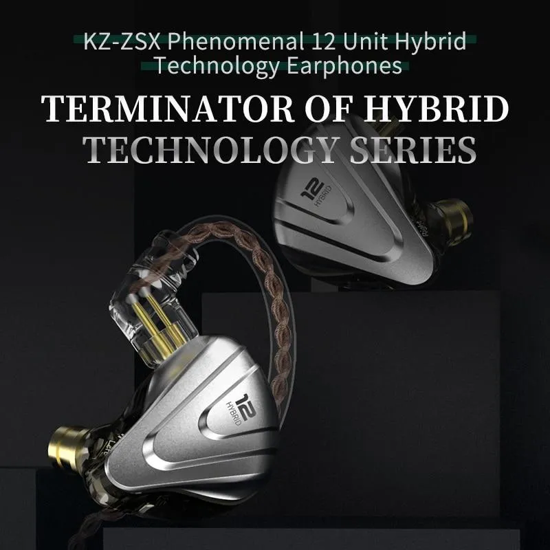 KZ ZSX Terminator Metal 5BA 1DD Hybrid 12 Units HIFI Bass IEM Earbuds