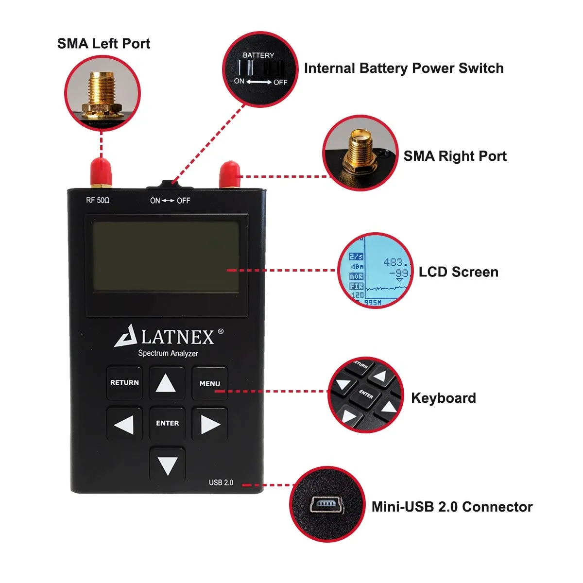 LATNEX® Spectrum Analyzer SPA-6G (15-2700 MHz and 4850-6100MHz)