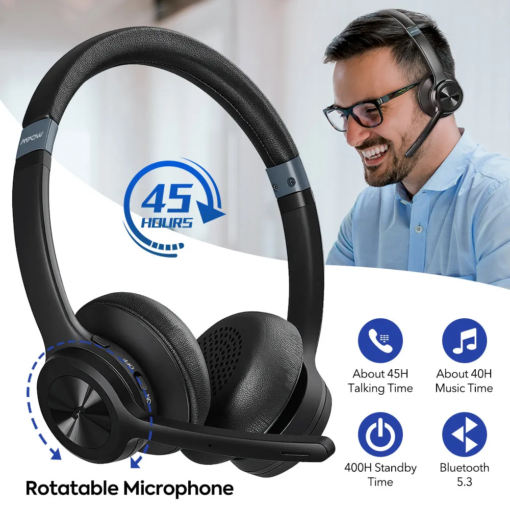 Mpow HC9 Bluetooth Headset V5.3 with Noise Cancelling Microphone