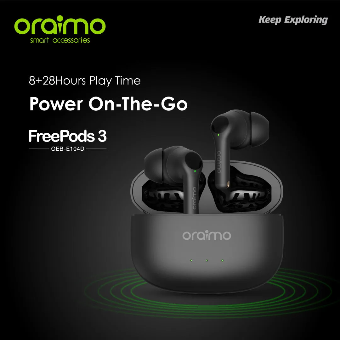 oraimo FreePods 3 TWS True Wireless Stereo Earbuds- White