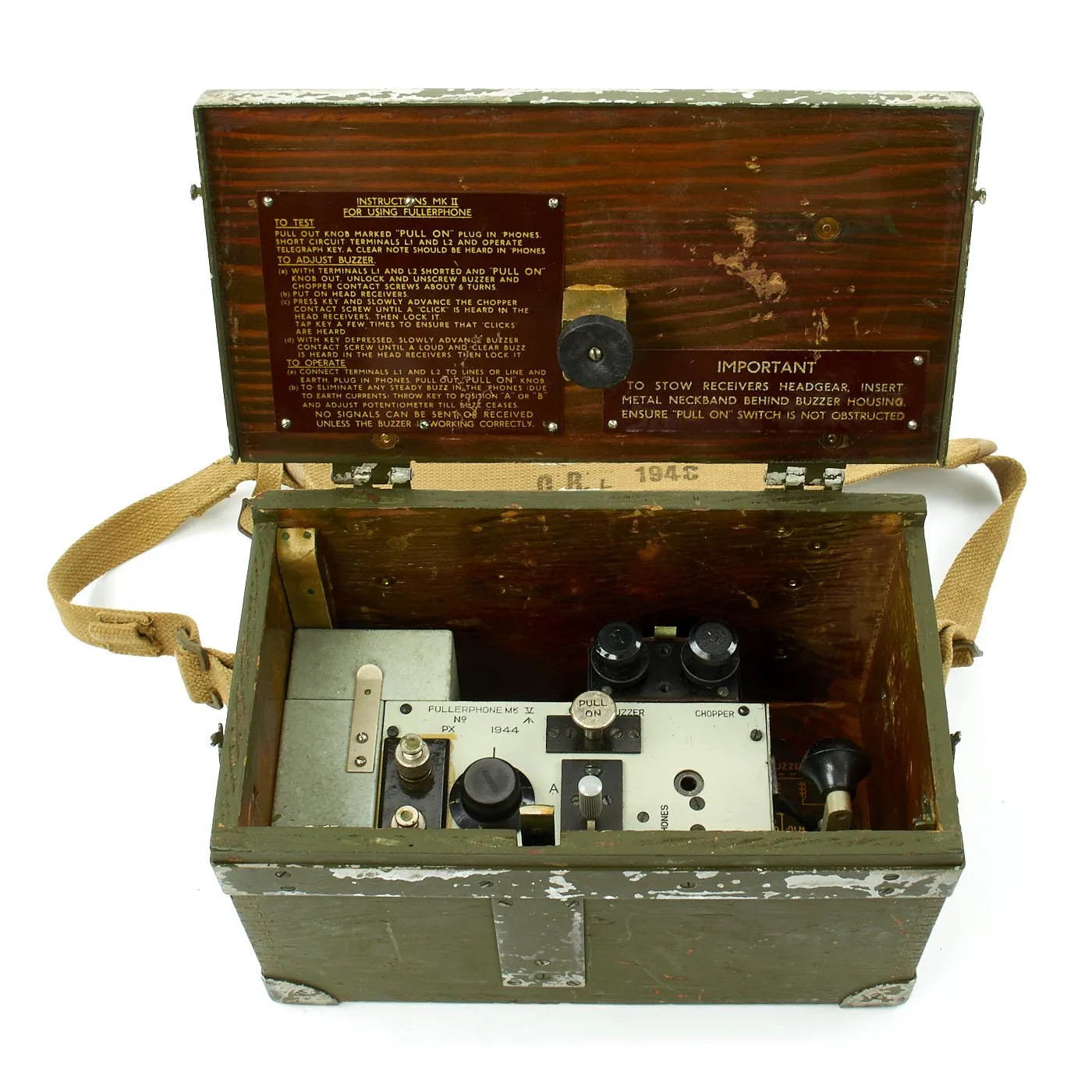 Original British WWII Fullerphone MkV Field Telegraph Set in Case with Strap - dated 1944