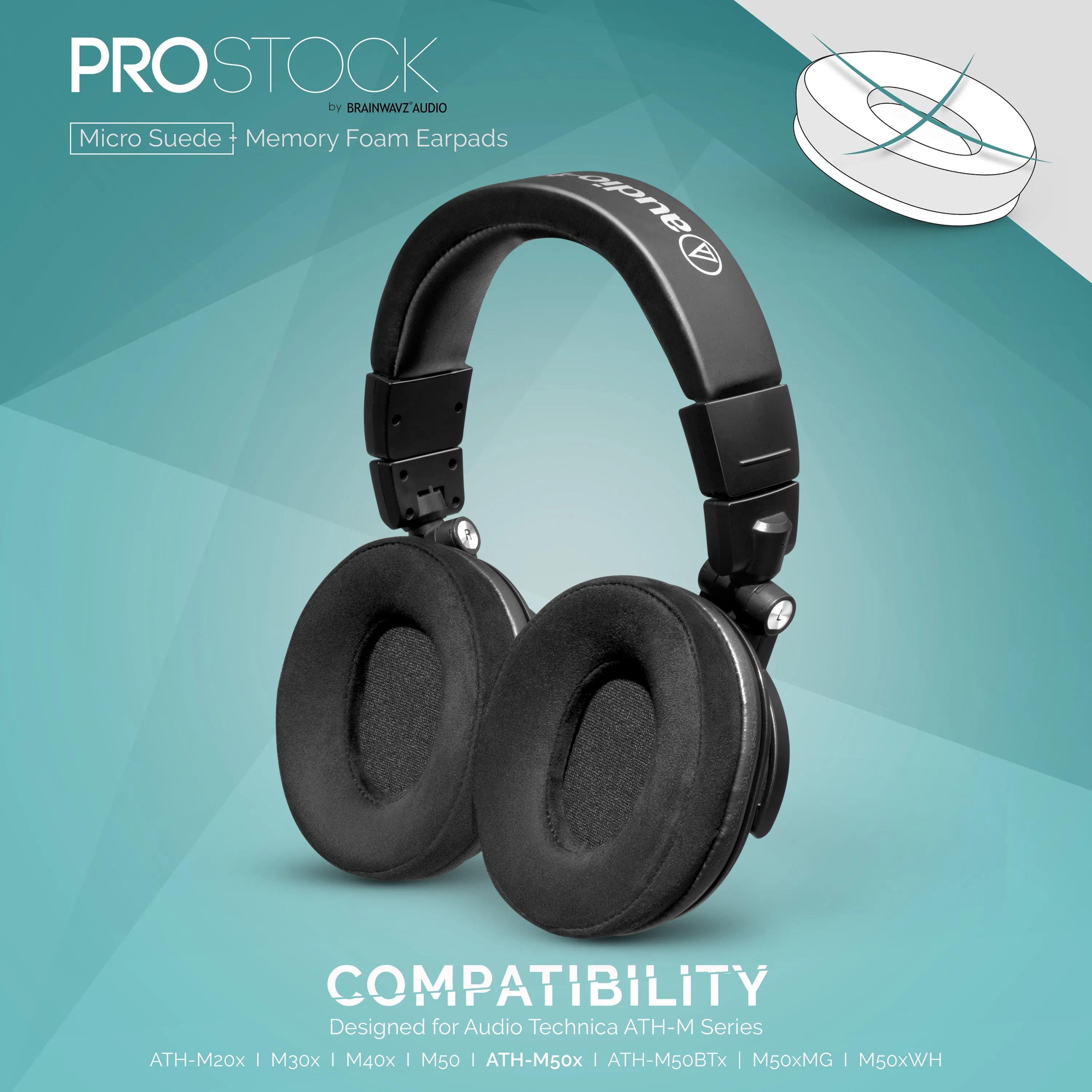 ProStock ATH M50X & M Series Replacement Earpads - Custom Designed Shape with Memory Foam - Micro Suede