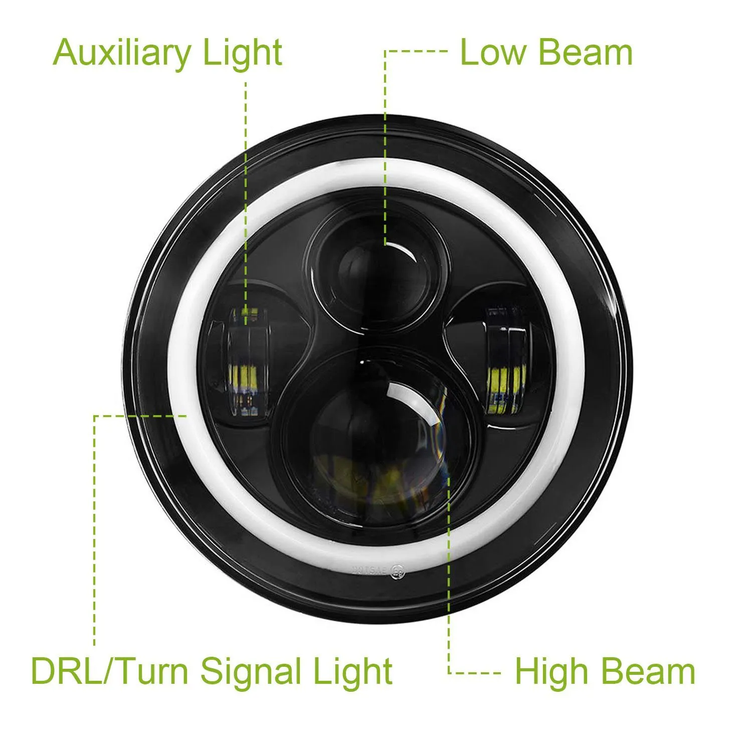 Round LED Headlight Halo Angel Eyes for Jeep Wrangler