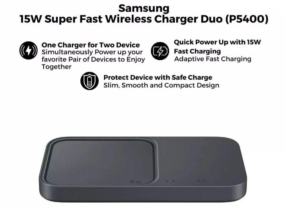 Samsung 15W Wireless Charger Duo with 25W PD Adapter & Type C Cable