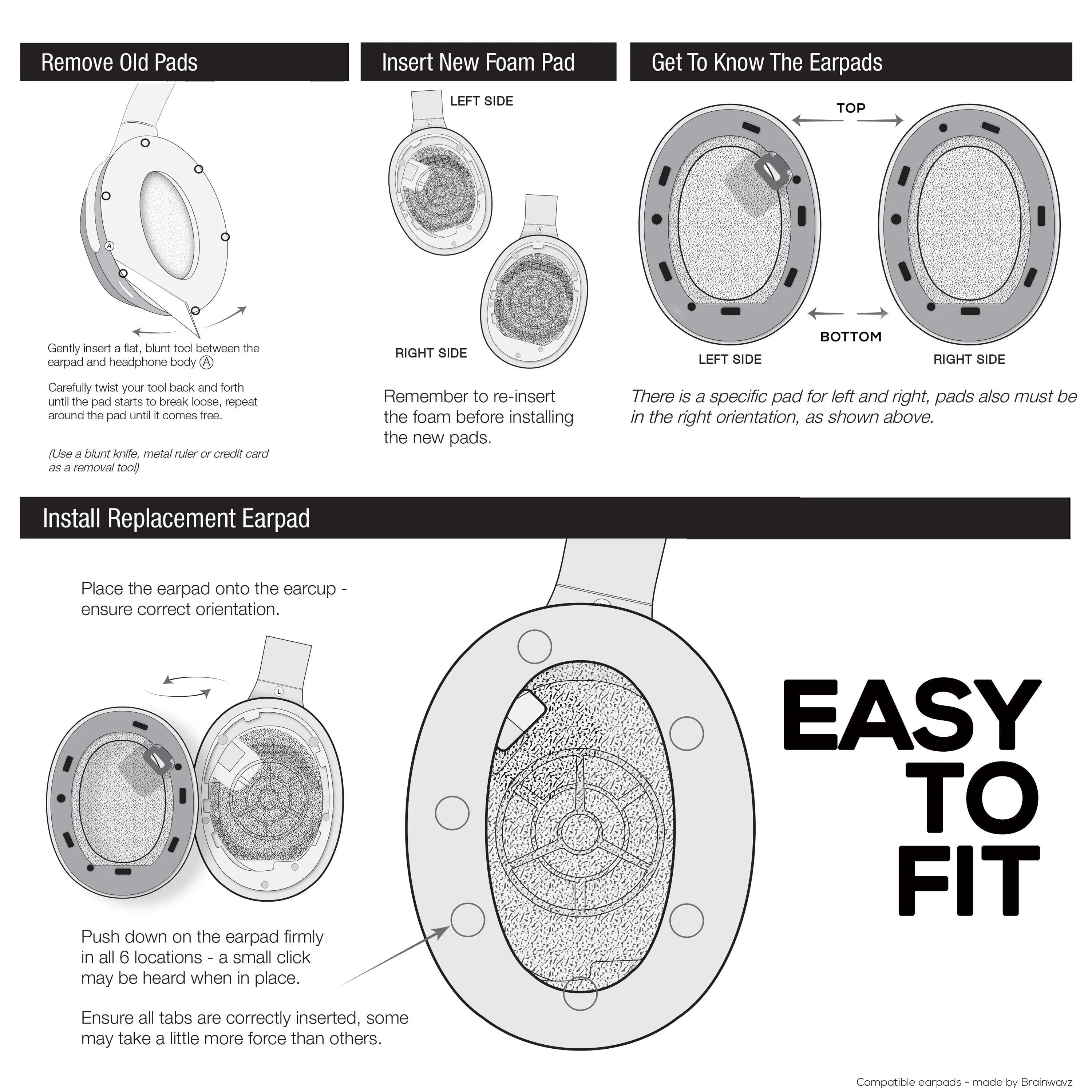 Sony WH-1000XM4 Replacement Earpads - Soft PU Leather & Memory Foam Ear Pad Cushions For Extra Comfort, Easy & Quick Installation