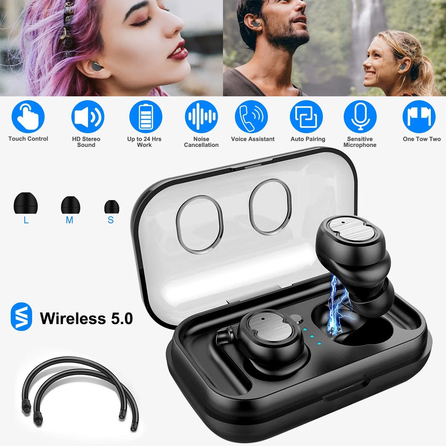 TWS Wireless 5.0 Earbuds IPX4 Touch In-Ear Stereo Earphone