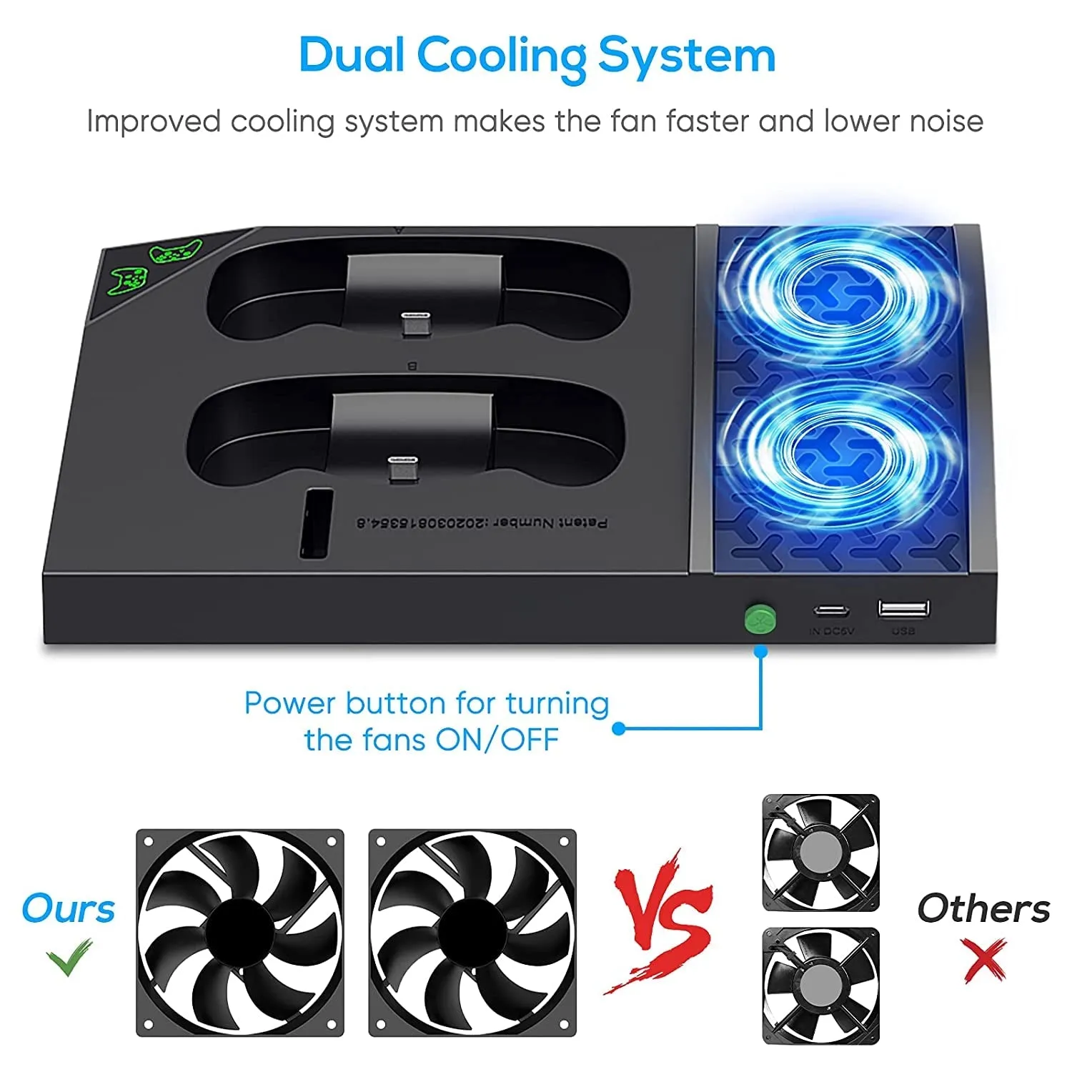 Upgraded Cooling Stand for Xbox Series S Console with Controller Charging Station - Dual Powerful Cooling Fan & Controller Charger Dock with 2 X 1400Mah Rechargeable Batteries, Headset Holder for XSS