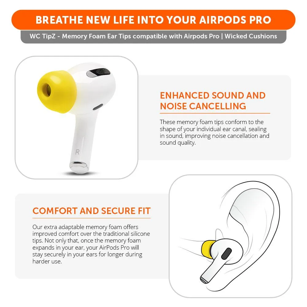 WC TipZ - Memory Foam Ear Tips for Airpods Pro & Airpods Pro 2