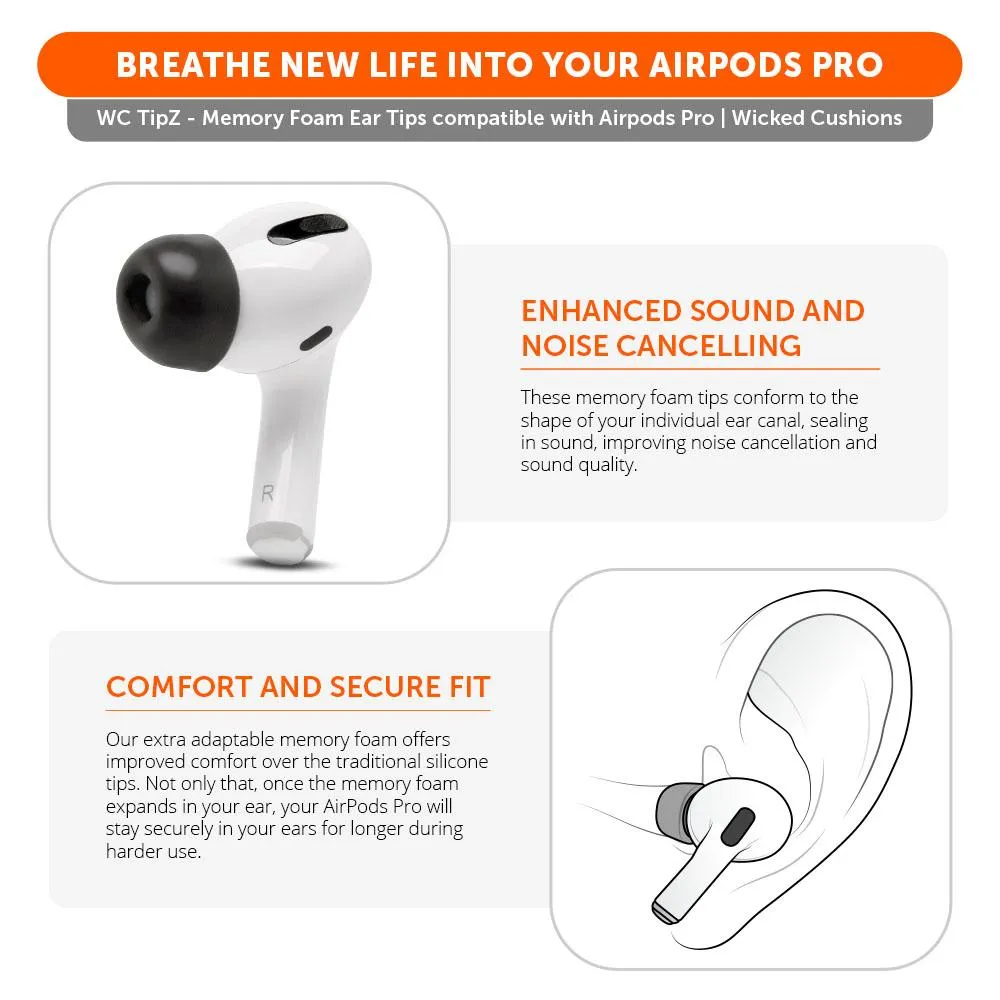 WC TipZ - Memory Foam Ear Tips for Airpods Pro & Airpods Pro 2